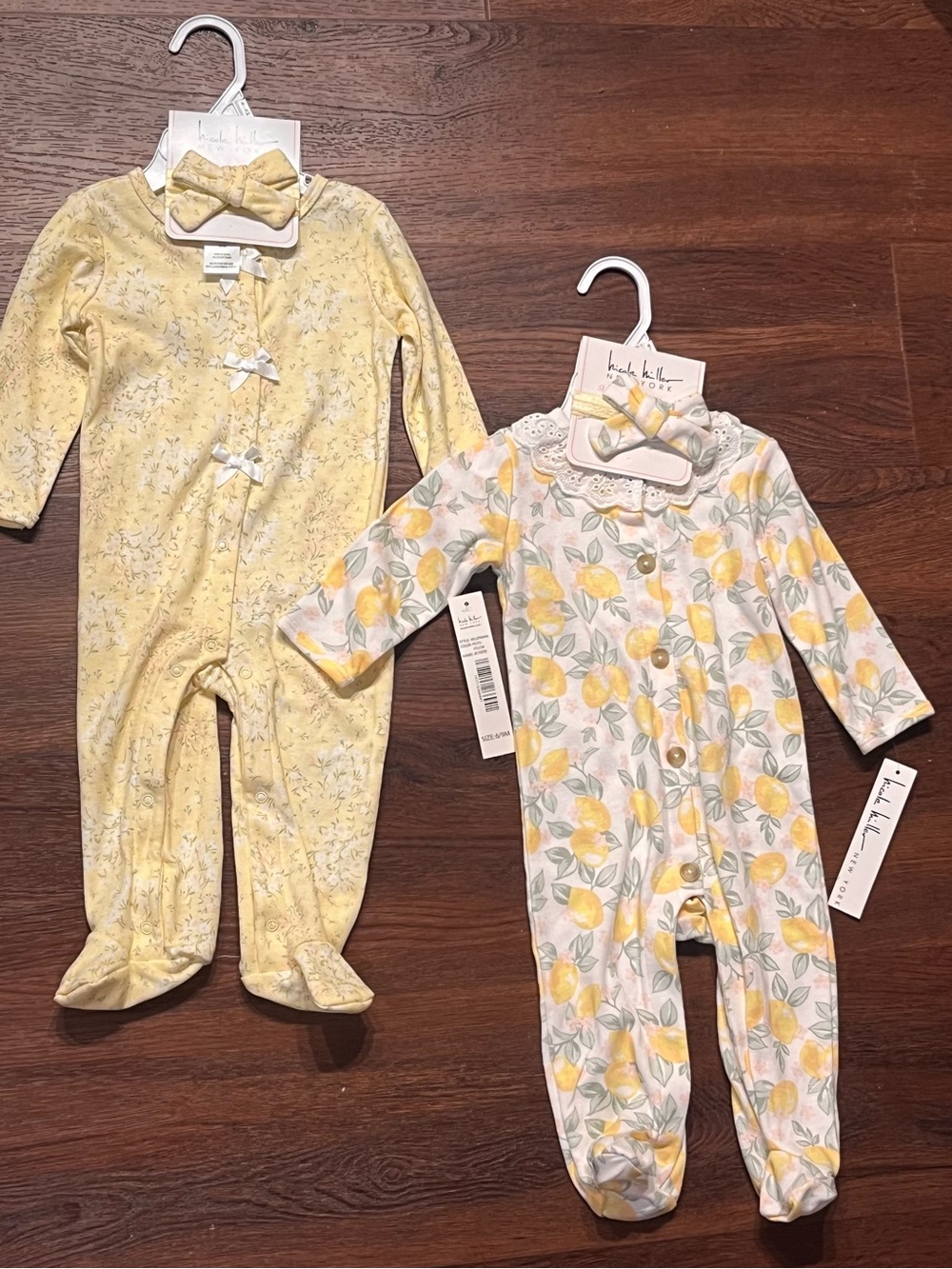 NWT Nicole Miller NewYork Baby Girl Sleepers Footie & Headband Set 6-9M Lot Of 2
